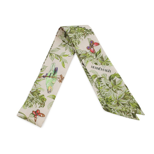 HERMES Twilly 《Near the equator》 Cream / Green / Multicolor Silk100%