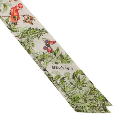 HERMES Twilly 《Near the equator》 Cream / Green / Multicolor Silk100%