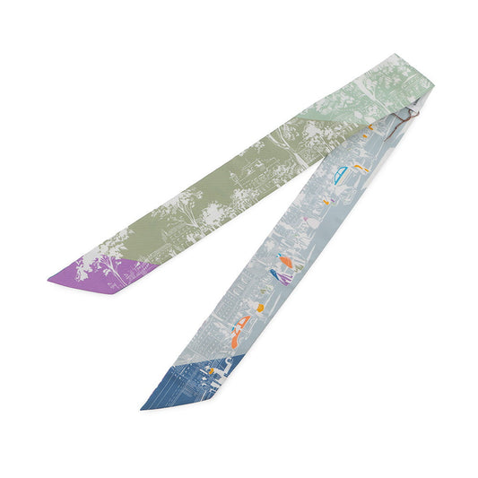 HERMES Twilly "From the Shadows of the Boulevard" Mauve / Green / White Silk100%