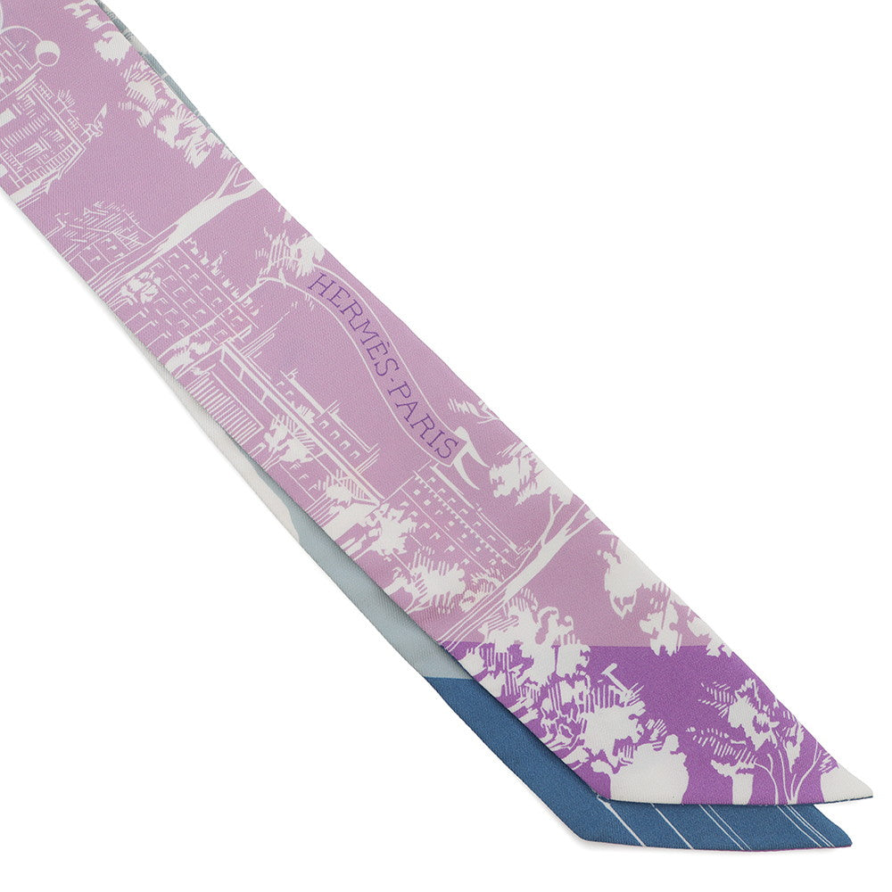 HERMES Twilly "From the Shadows of the Boulevard" Mauve / Green / White Silk100%