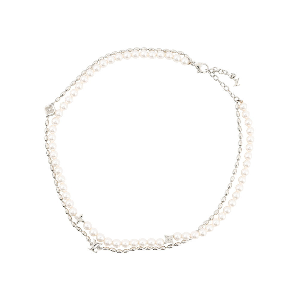 LOUIS VUITTON Fusion Necklace Silver/WhiteM01781 Metal Faux Pearl