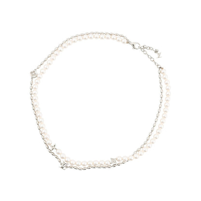 LOUIS VUITTON Fusion Necklace Silver/WhiteM01781 Metal Faux Pearl