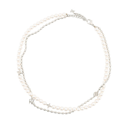 LOUIS VUITTON Fusion Necklace Silver/WhiteM01781 Metal Faux Pearl