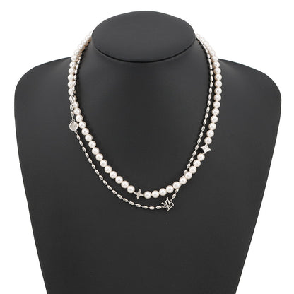 LOUIS VUITTON Fusion Necklace Silver/WhiteM01781 Metal Faux Pearl