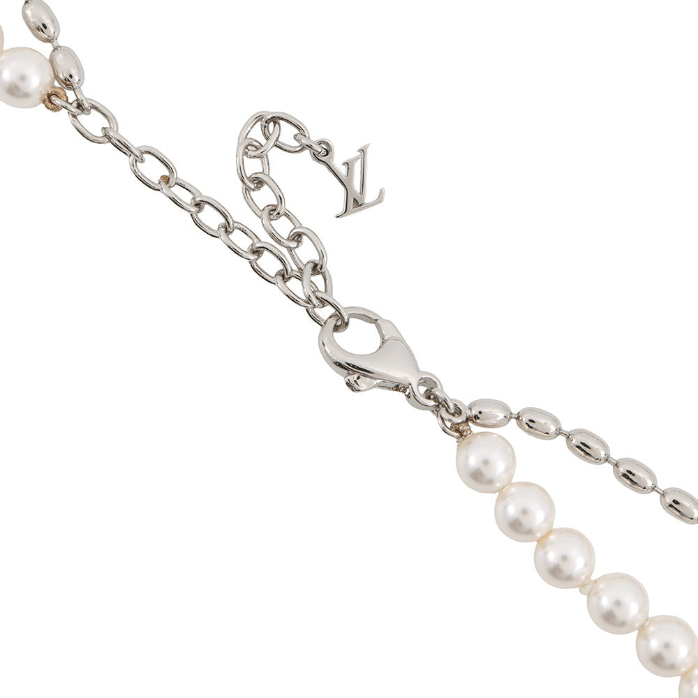 LOUIS VUITTON Fusion Necklace Silver/WhiteM01781 Metal Faux Pearl