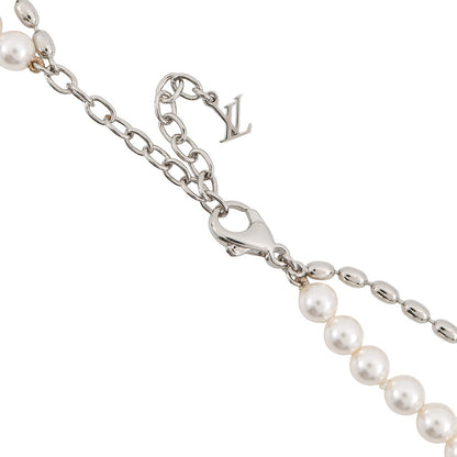 LOUIS VUITTON Fusion Necklace Silver/WhiteM01781 Metal Faux Pearl