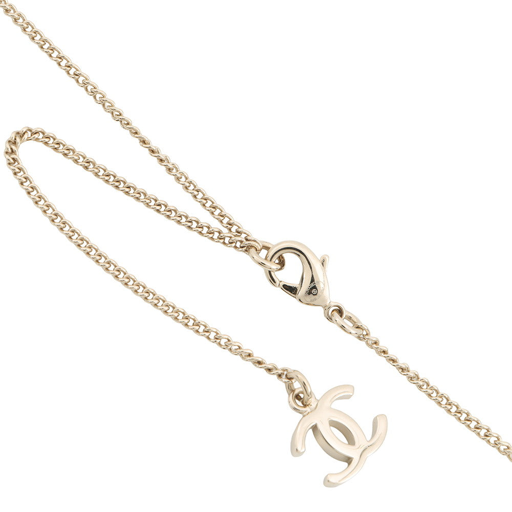 CHANEL CC Logo Bambi Motif Long Necklace Metal Faux Pearl Rhinestone