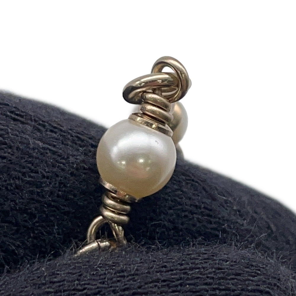 CHANEL CC Logo Bambi Motif Long Necklace Metal Faux Pearl Rhinestone