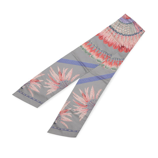 HERMES Maxi Twilly Peacock Feather Gray/Pink Silk100%