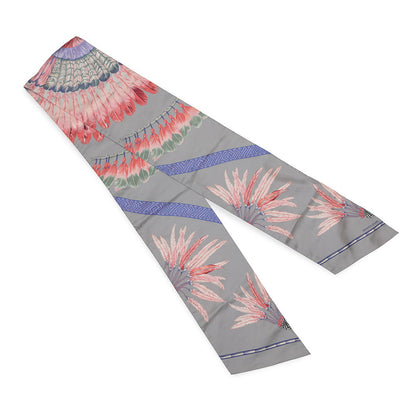 HERMES Maxi Twilly Peacock Feather Gray/Pink Silk100%