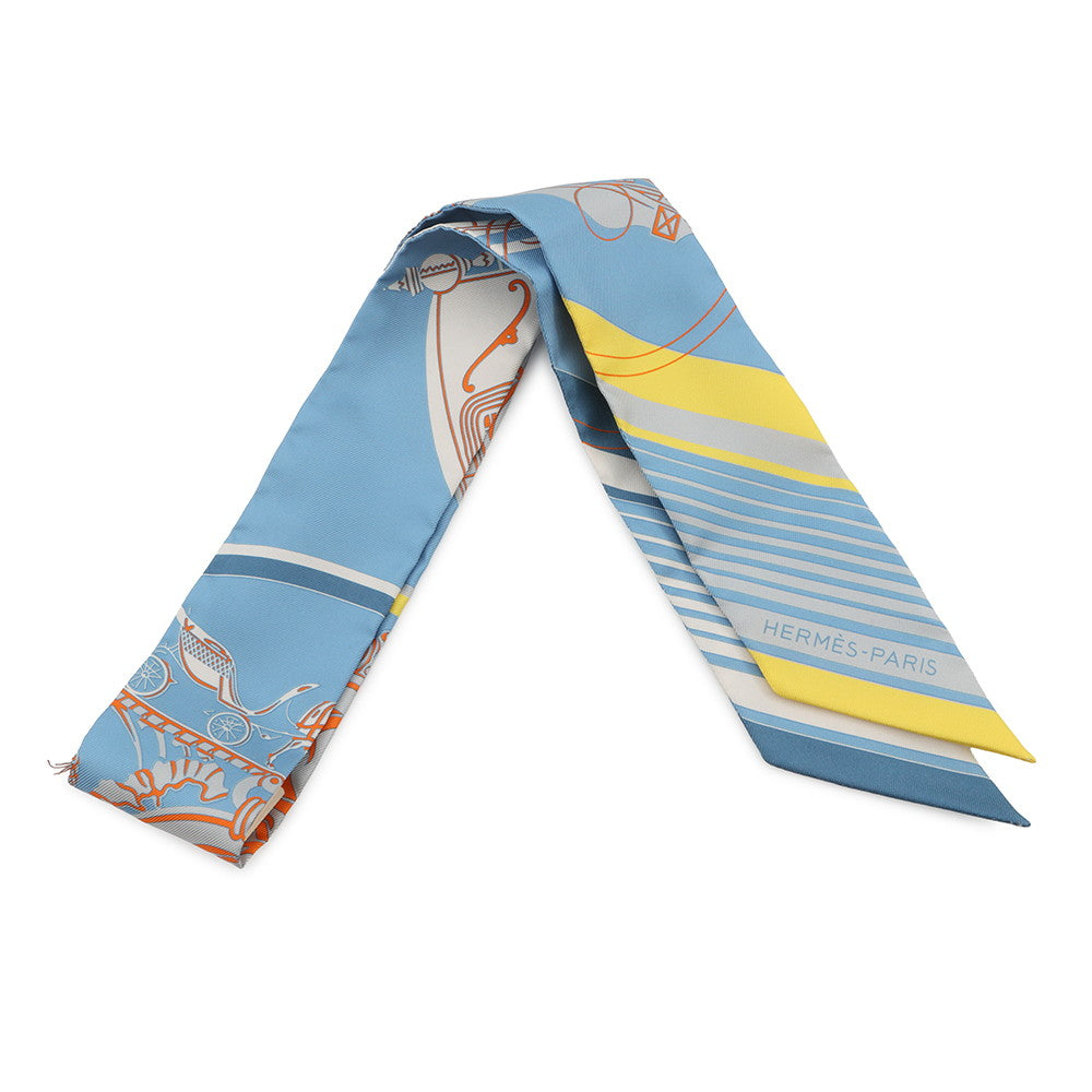 HERMES Twilly Ex-Libris Bleu Moyan/Jaune Viff/Orange Silk100%