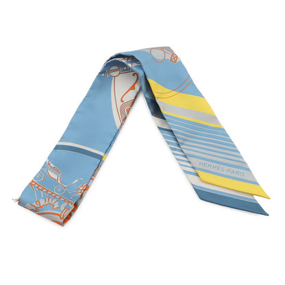 HERMES Twilly Ex-Libris Bleu Moyan/Jaune Viff/Orange Silk100%