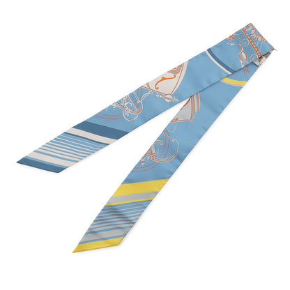 HERMES Twilly Ex-Libris Bleu Moyan/Jaune Viff/Orange Silk100%