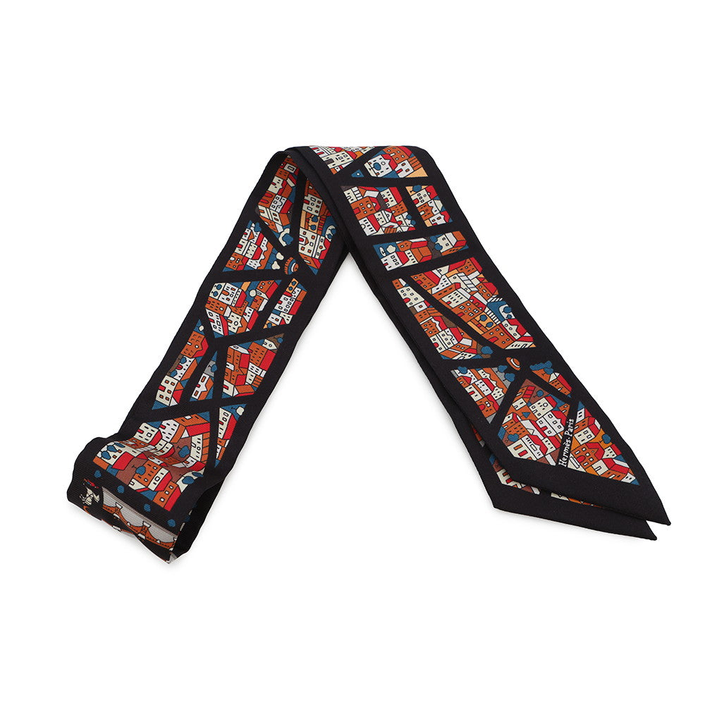HERMES Twilly Rive Droite Rive Gauche Black/Brique/Blue Silk100%