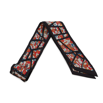 HERMES Twilly Rive Droite Rive Gauche Black/Brique/Blue Silk100%