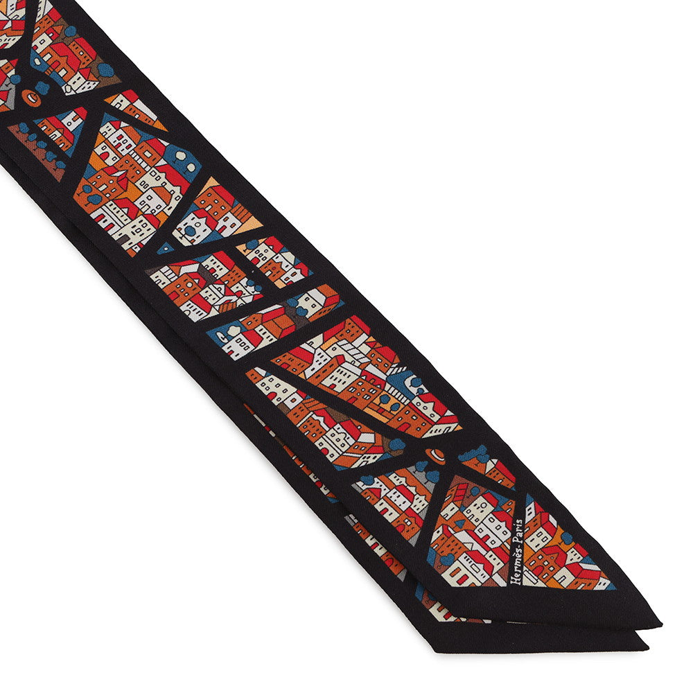 HERMES Twilly Rive Droite Rive Gauche Black/Brique/Blue Silk100%
