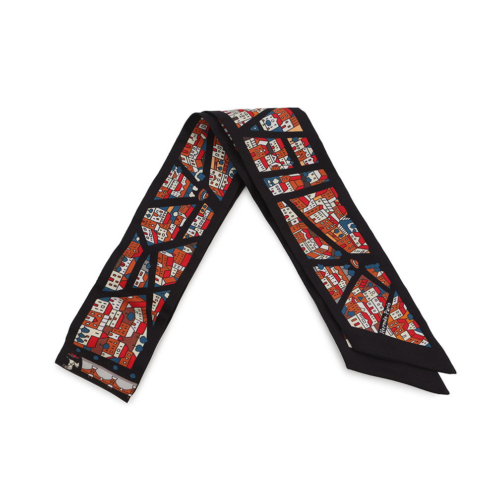 HERMES Twilly Rive Droite Rive Gauche Black/Brique/Blue Silk100%