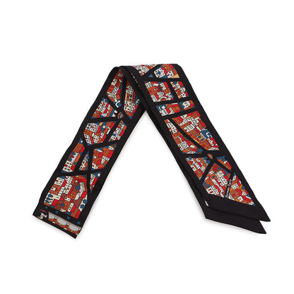 HERMES Twilly Rive Droite Rive Gauche Black/Brique/Blue Silk100%
