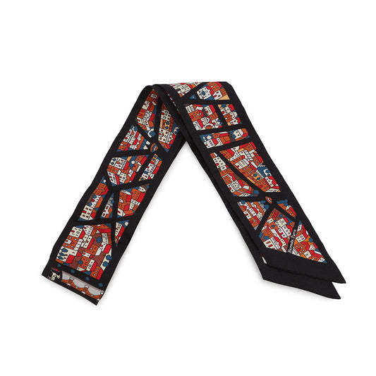 HERMES Twilly Rive Droite Rive Gauche Black/Brique/Blue Silk100%