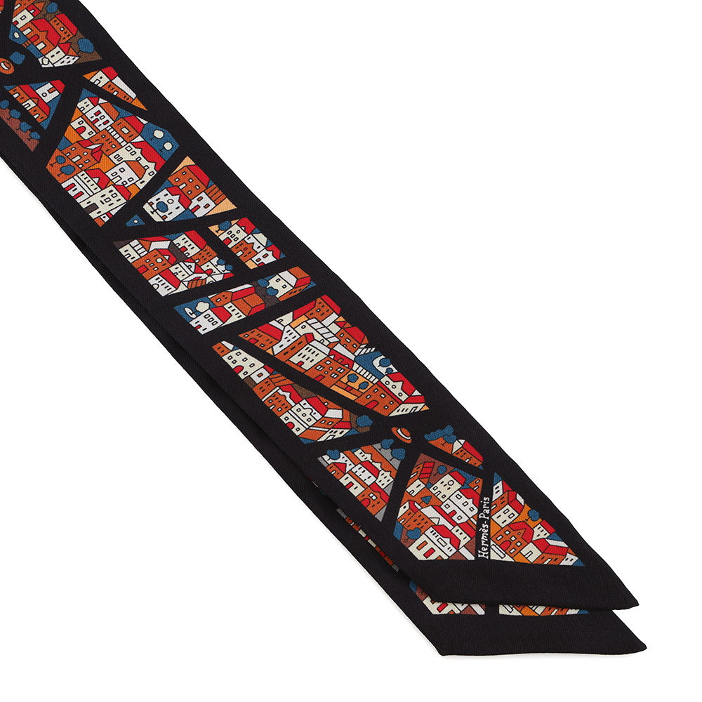 HERMES Twilly Rive Droite Rive Gauche Black/Brique/Blue Silk100%