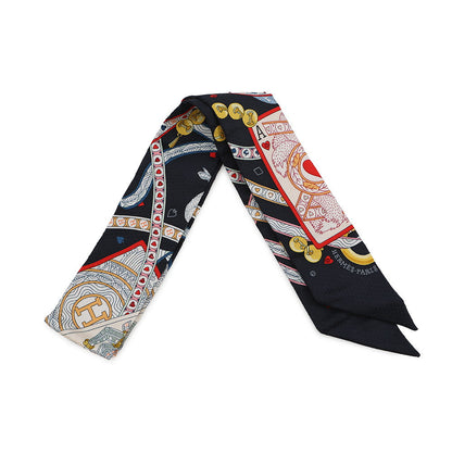 HERMES Twilly Bijoux・Pique Queen of Hearts Dame de Coeur Black/Rouge/Gold Silk100%