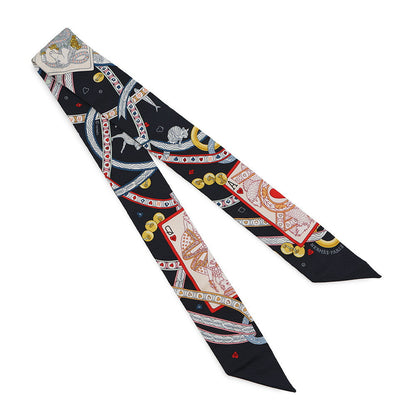HERMES Twilly Bijoux・Pique Queen of Hearts Dame de Coeur Black/Rouge/Gold Silk100%