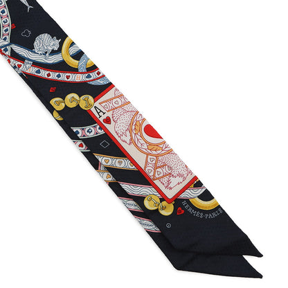 HERMES Twilly Bijoux・Pique Queen of Hearts Dame de Coeur Black/Rouge/Gold Silk100%