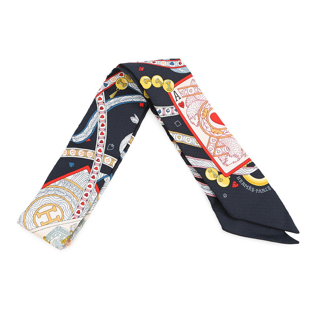 HERMES Twilly Bijoux・Pique Queen of Hearts Dame de Coeur Black/Rouge/Orange Silk100% Bijoux
