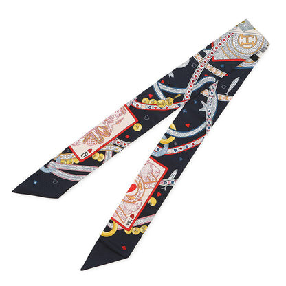 HERMES Twilly Bijoux・Pique Queen of Hearts Dame de Coeur Black/Rouge/Orange Silk100% Bijoux