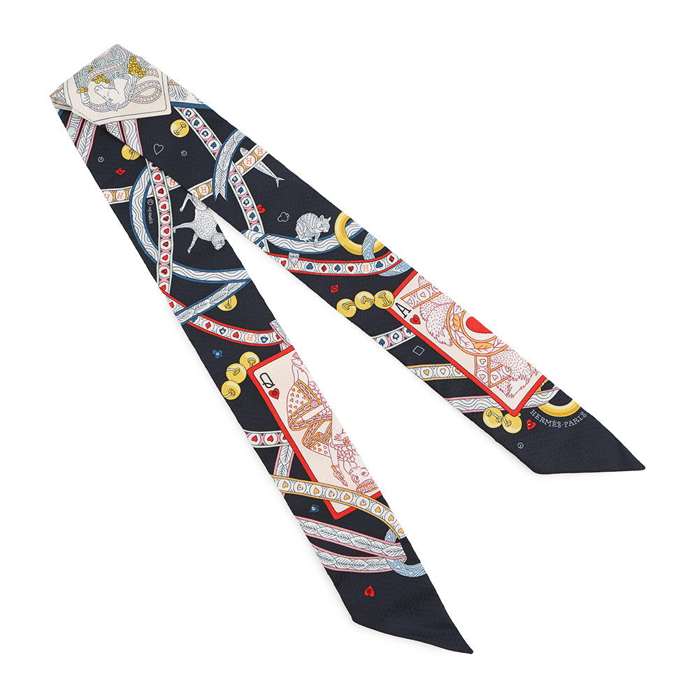 HERMES Twilly Bijoux・Pique Queen of Hearts Dame de Coeur Black/Rouge/Orange Silk100% Bijoux