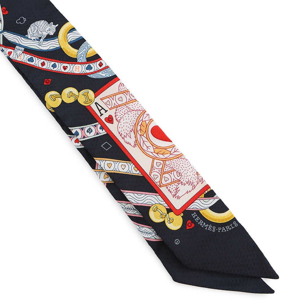 HERMES Twilly Bijoux・Pique Queen of Hearts Dame de Coeur Black/Rouge/Orange Silk100% Bijoux