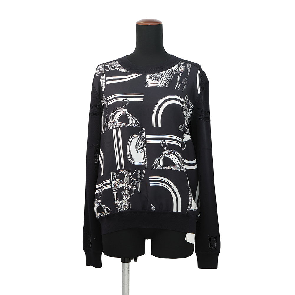 HERMES Twillaine Top Size 40 Black/White Silk 87% Polyamide 10% Elastane 3%