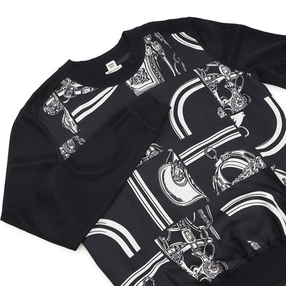 HERMES Twillaine Top Size 40 Black/White Silk 87% Polyamide 10% Elastane 3%