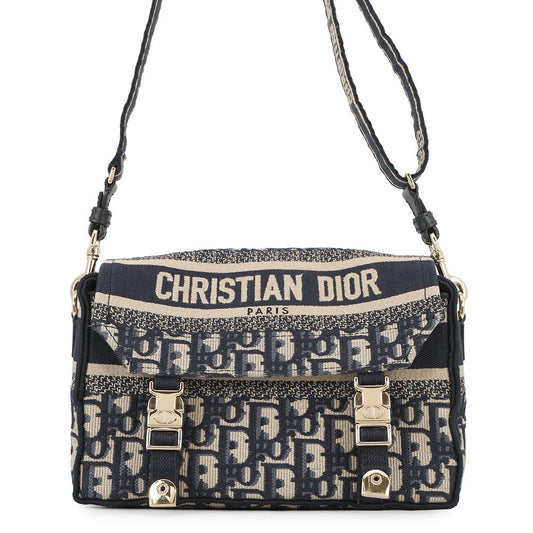 Dior Diorcamp Oblique Embroidery Shoulder Bag Navy/BeigeM1241ORIW_M928 Canvas Size Small