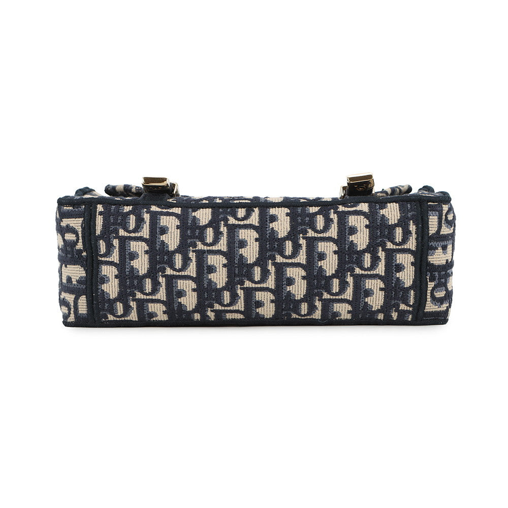 Dior Diorcamp Oblique Embroidery Shoulder Bag Navy/BeigeM1241ORIW_M928 Canvas Size Small