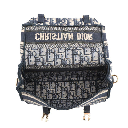 Dior Diorcamp Oblique Embroidery Shoulder Bag Navy/BeigeM1241ORIW_M928 Canvas Size Small