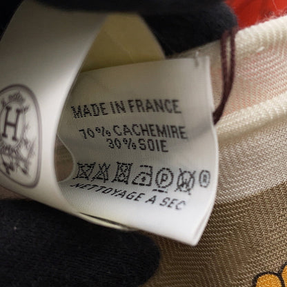 HERMES Triangle Geant Robe Legere Sable / Orange / Multicolor Cashmere70% Silk30%