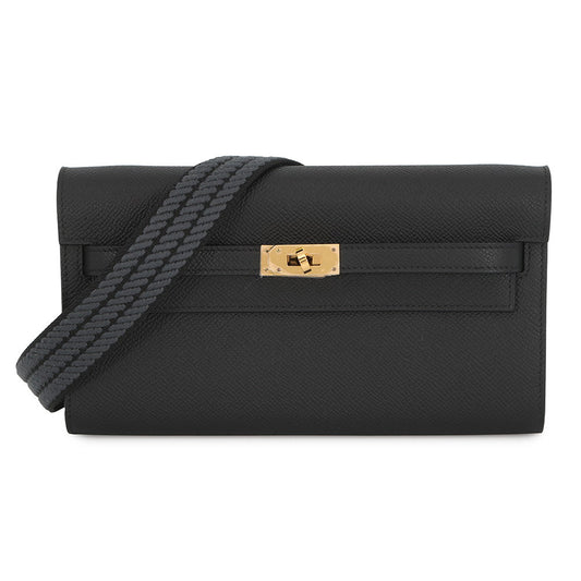 HERMES Kelly wallet long to go Black Epsom