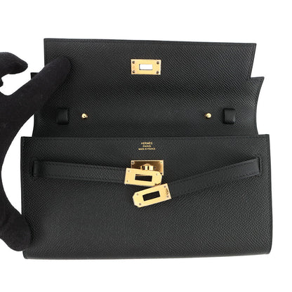 HERMES Kelly wallet long to go Black Epsom