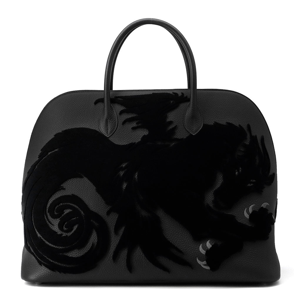 HERMES Bolide 1923 chimeres dragon Black Togo Leather Velvet Size 45