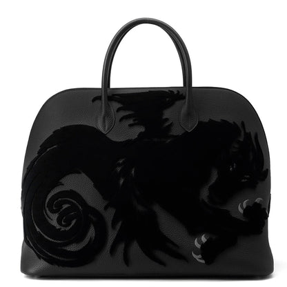 HERMES Bolide 1923 chimeres dragon Black Togo Leather Velvet Size 45