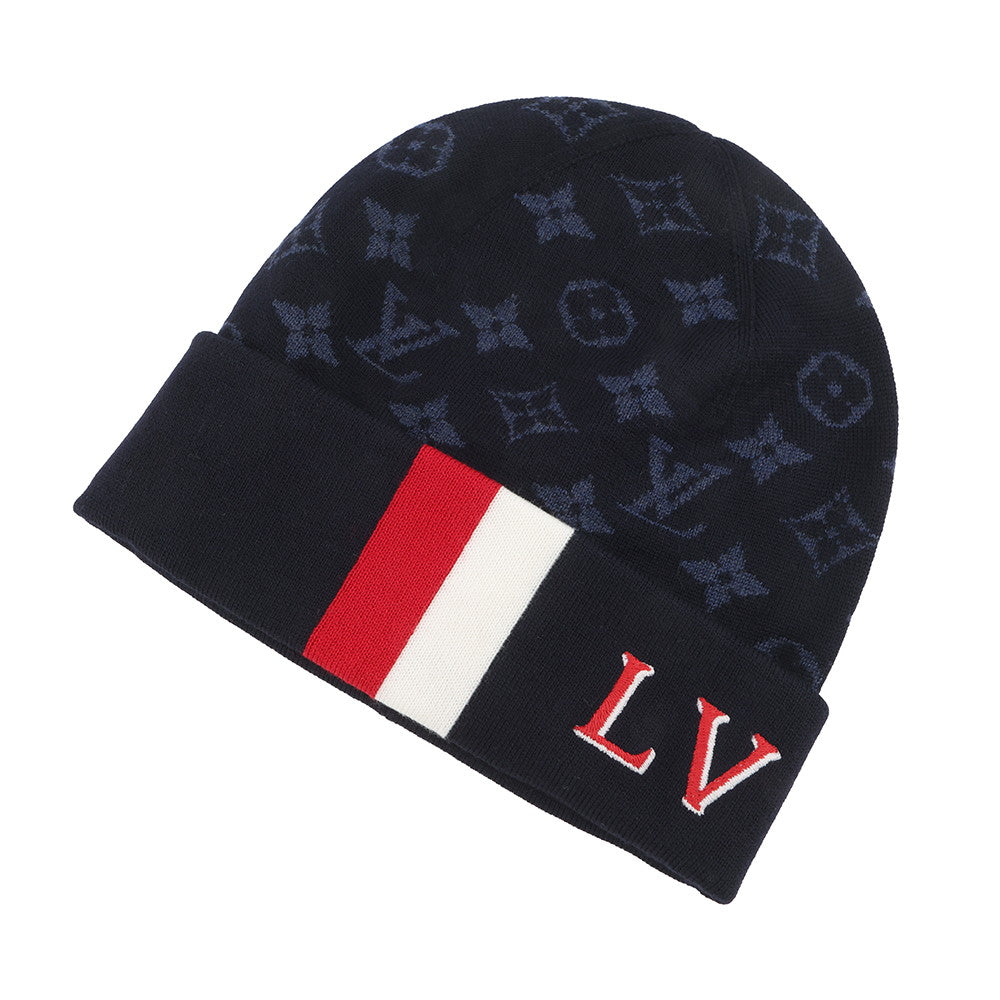 LOUIS VUITTON Bonnet LV Varsity Knit Hat Size S Navy/White/RedM77955 Wool 100%