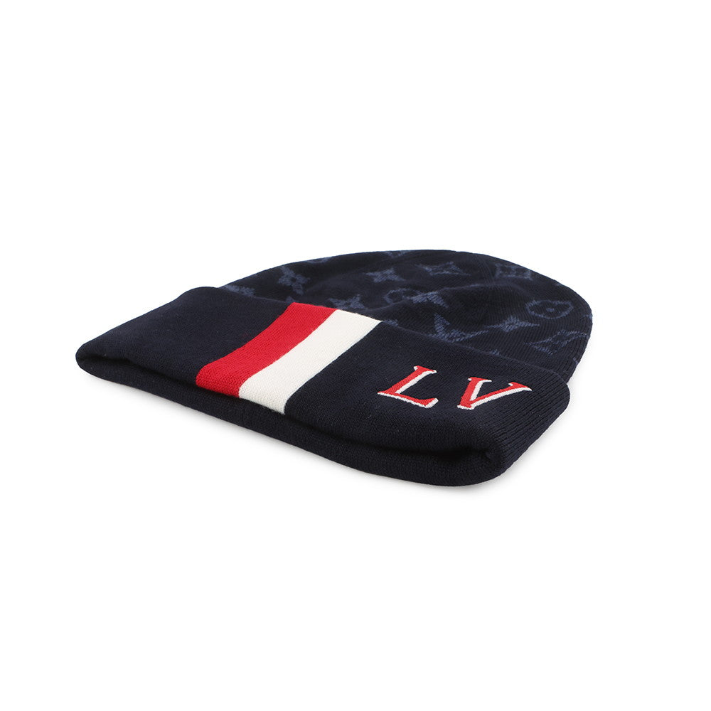 LOUIS VUITTON Bonnet LV Varsity Knit Hat Size S Navy/White/RedM77955 Wool 100%
