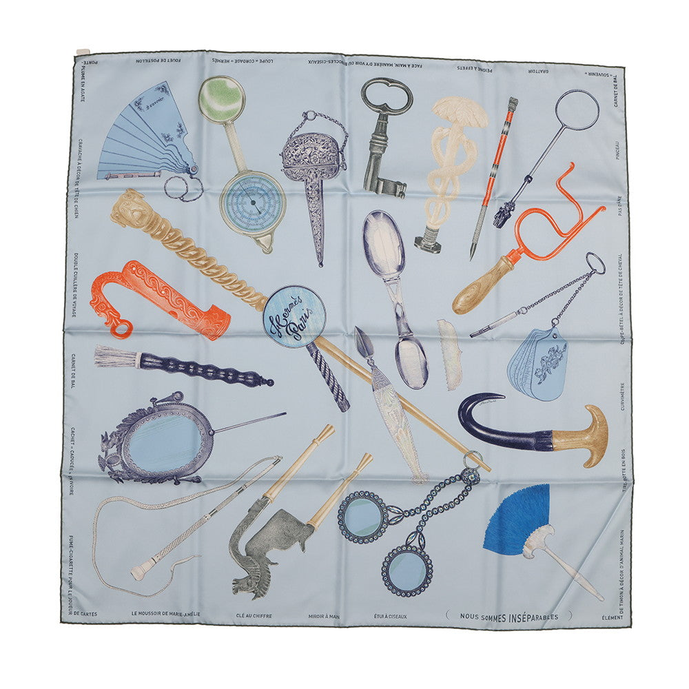 HERMES Carre Nous Sommes Inseparables Size 90 Blue Ciel/Marine Silk100%