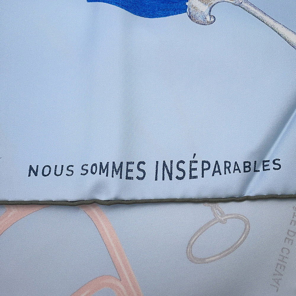 HERMES Carre Nous Sommes Inseparables Size 90 Blue Ciel/Marine Silk100%