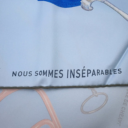 HERMES Carre Nous Sommes Inseparables Size 90 Blue Ciel/Marine Silk100%