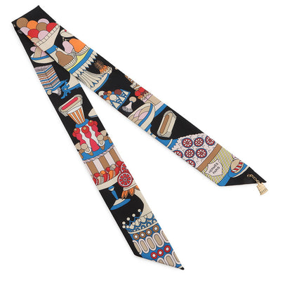 HERMES TwillyBag Charm - La Patisserie Francais 20th Anniversary Edition Black/Blanc/Blue Silk100%