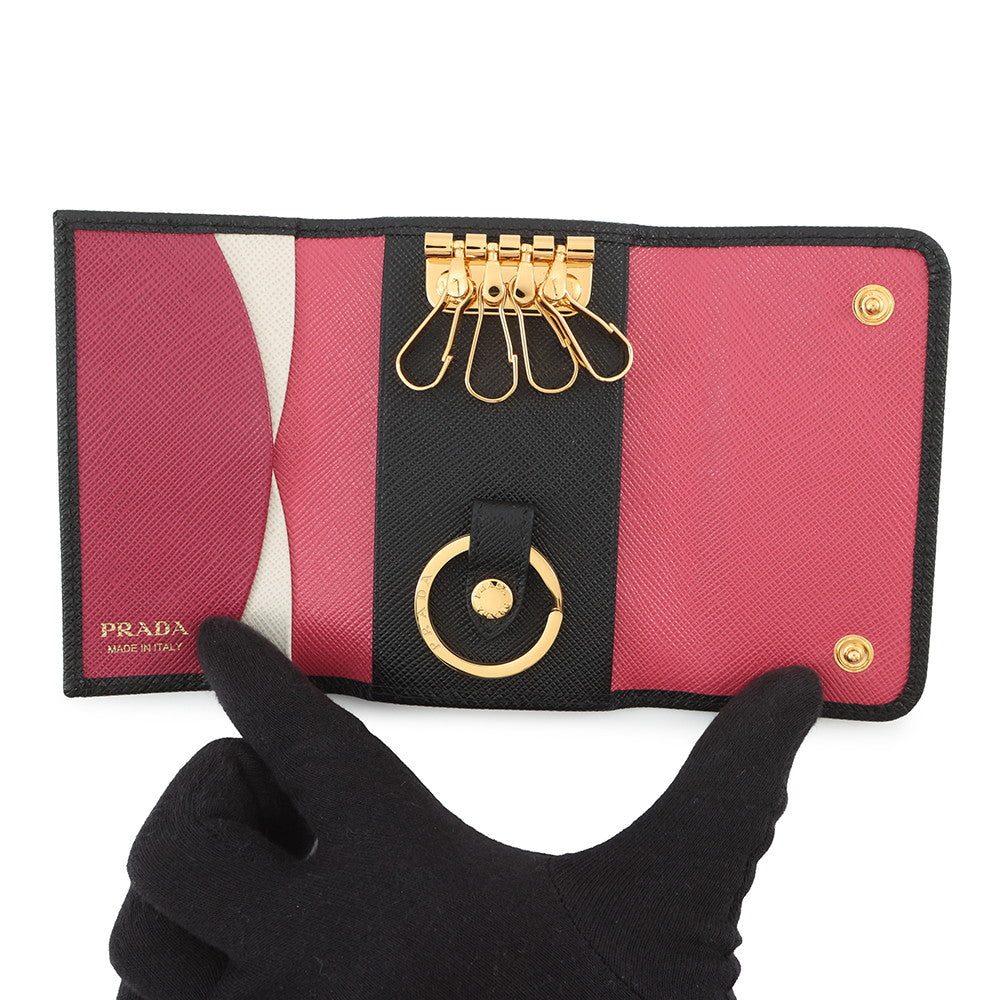 PRADA Multicolor 4-Key Case Black/Hibiscus1PG004_ZLP_F061H Saffiano LeatherLeather