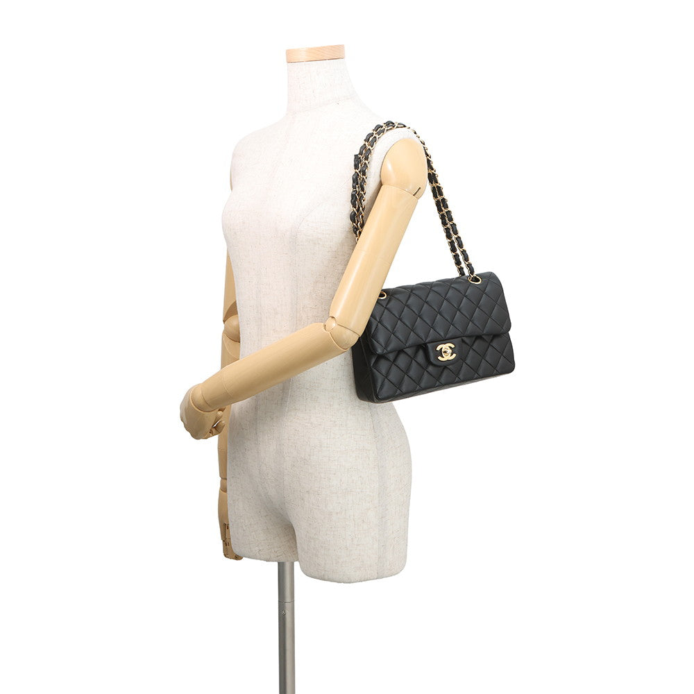 CHANEL Classic Matelasse Double Chain Shoulder Bag BlackA01113-Y01295-94305 Lambskin Size 23