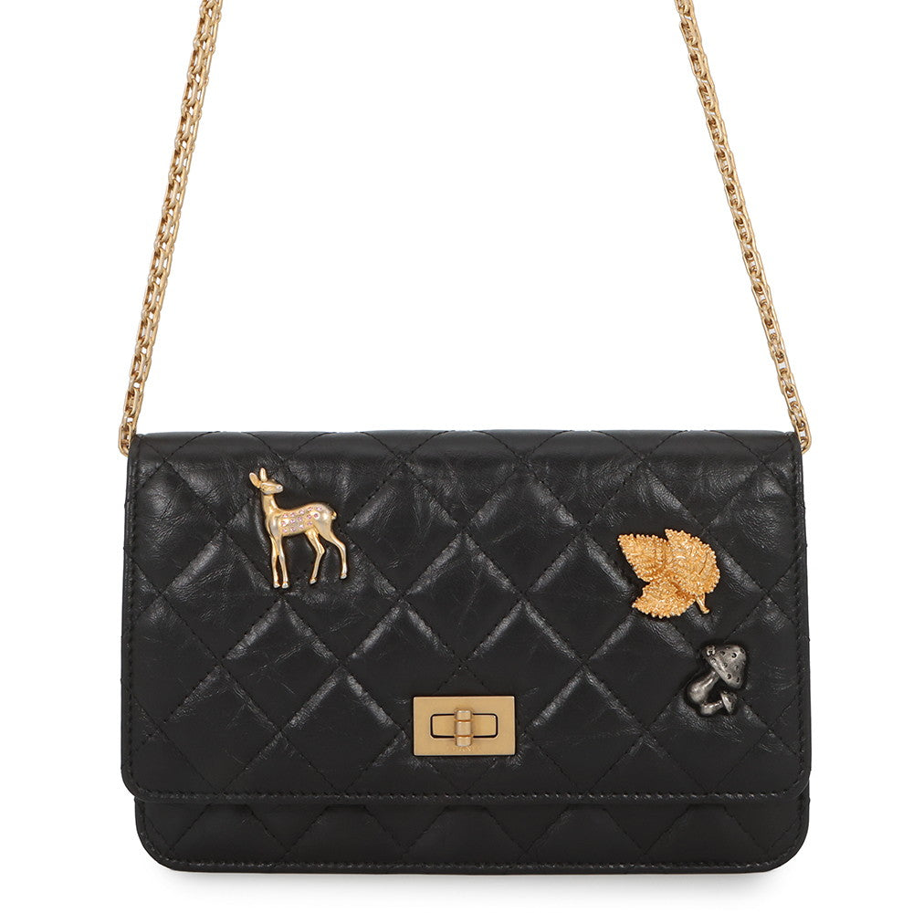 CHANEL 2.55 Icon Chain Wallet BlackA80834 Vintage Calf Leather